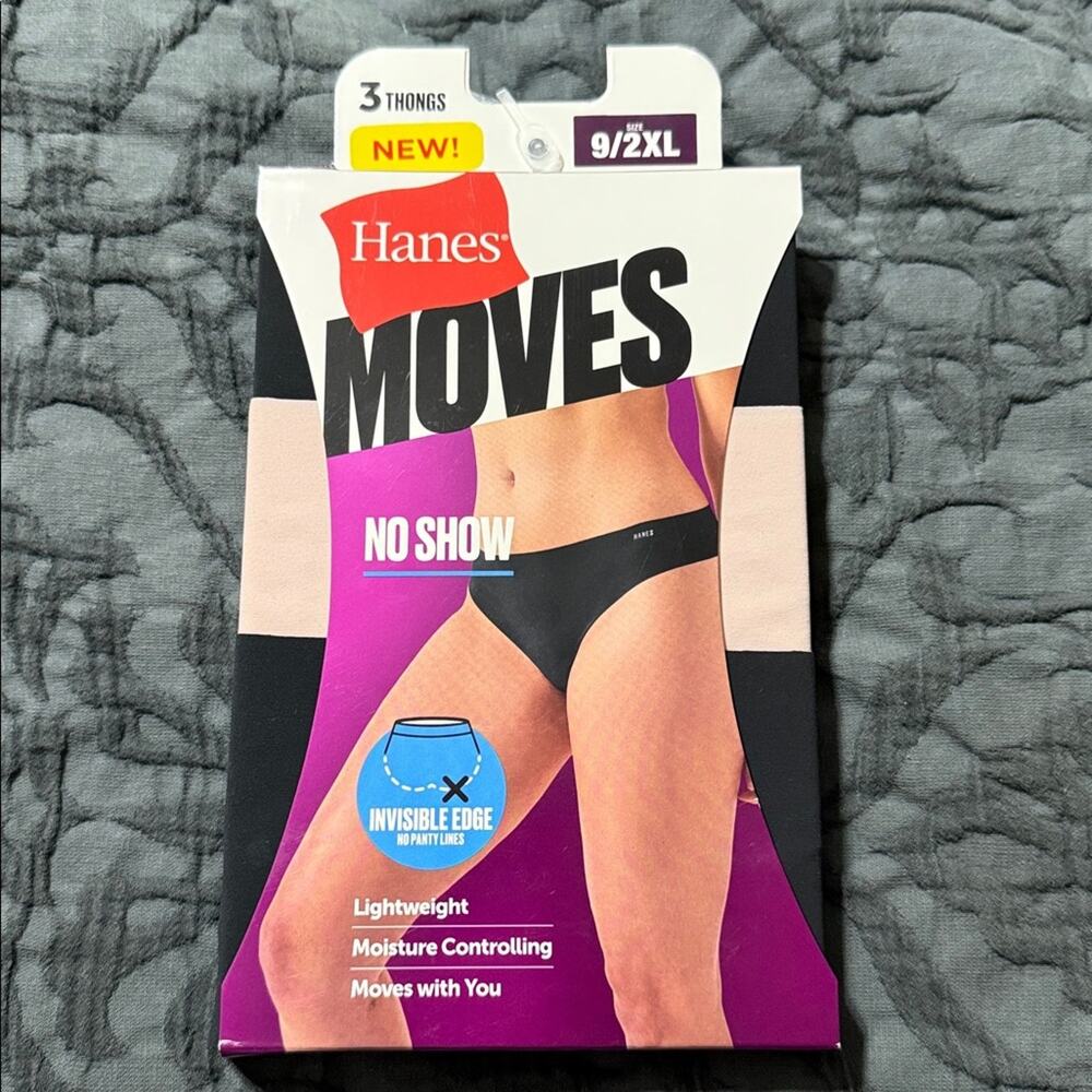 HANES MOVES women’s size 9/2XL (3) no show thongs lightweight moisture control